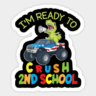 Dinosaur Student On Truck I'm Ready To Crush 2nd Grade Class Sticker